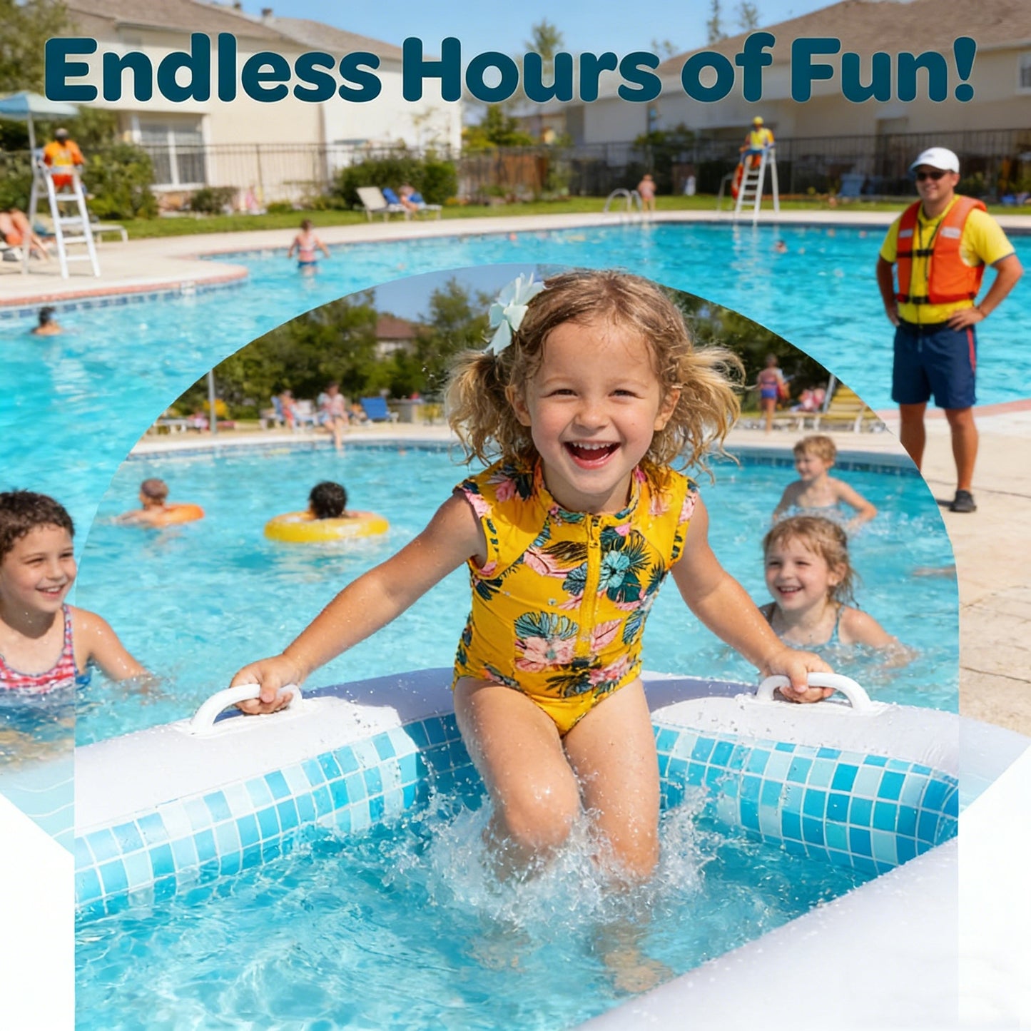 Jasonwell 2-in-1 Inflatable Kiddie Pool 65"x39"x10", Soft Cushioned Floor, Handles & Drain, Shallow Rectangular Pool for Kids 2+, Blue