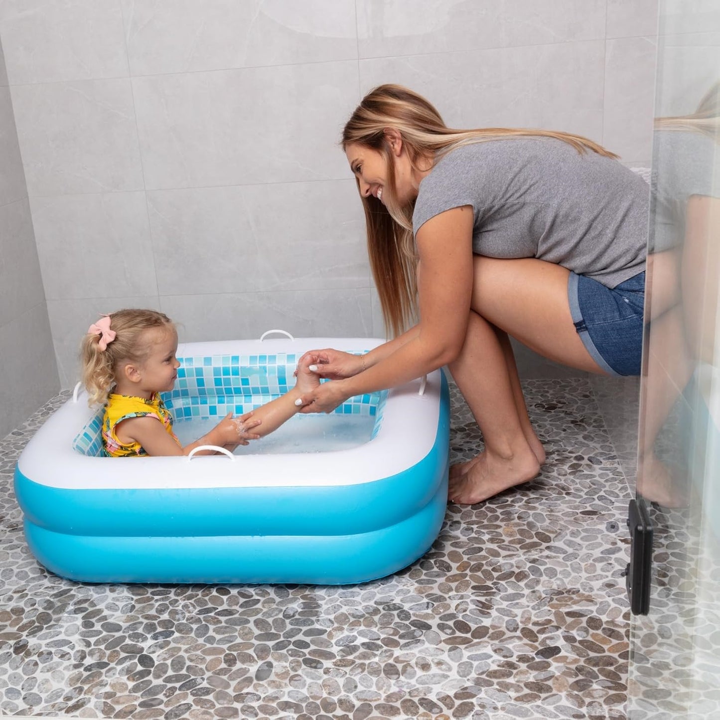 Jasonwell 34"x10" Inflatable Baby Pool for Toddlers 1-3, Soft Floor, Handles & Drain, Blow-up Bathtub & Ball Pit, Outdoor Summer Toy for Boys