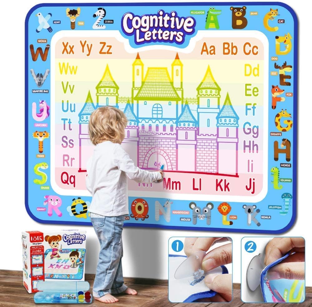 Jasonwell Aqua Water Doodle Mat 40"x32" - Magic Drawing Mat for Kids, Alphabet Design, Educational Toy for Ages 2-8 (Multicolor)