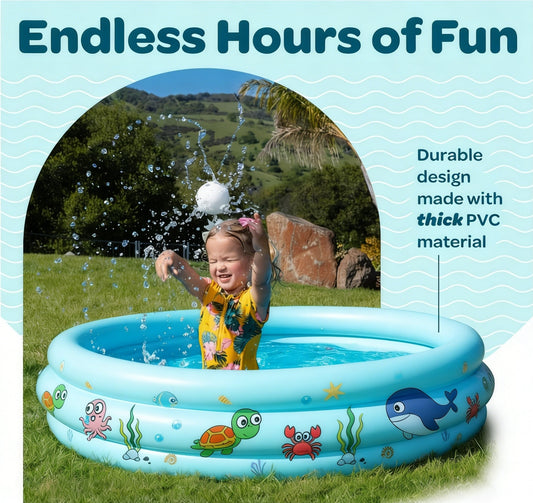 HeyGo 3-Ring Inflatable Kiddie Pool, Green Cartoon Sea Animal Print Baby Pool with Thick Bubble Bottom for Backyard & Summer Fun