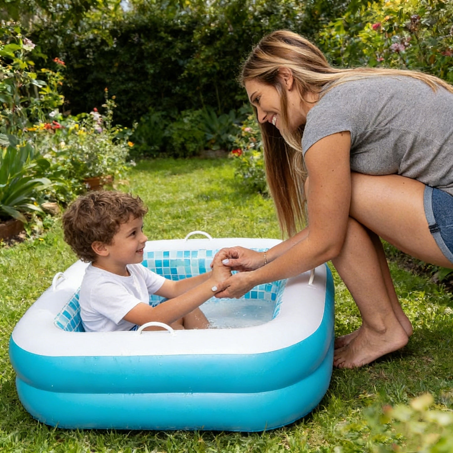 Jasonwell 34"x10" Inflatable Baby Pool for Toddlers 1-3, Soft Floor, Handles & Drain, Blow-up Bathtub & Ball Pit, Outdoor Summer Toy for Boys