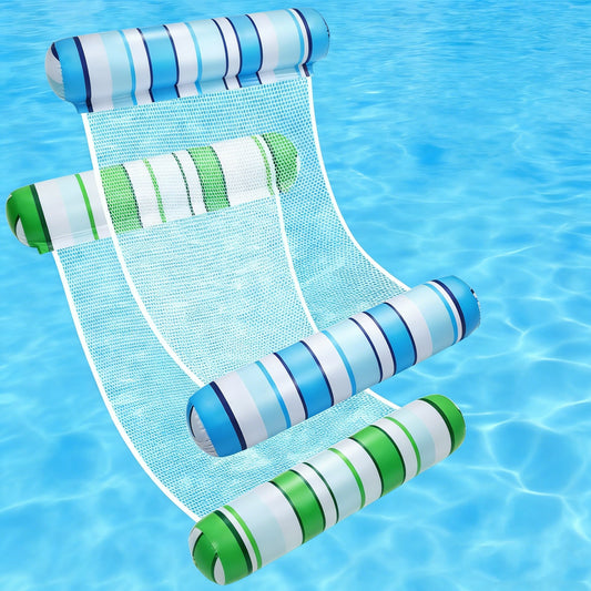 Jasonwell 2-Pack Pool Floats for Adults, 4-in-1 Inflatable Loungers, PVC Water Hammocks, Blue & Green Stripes, Large