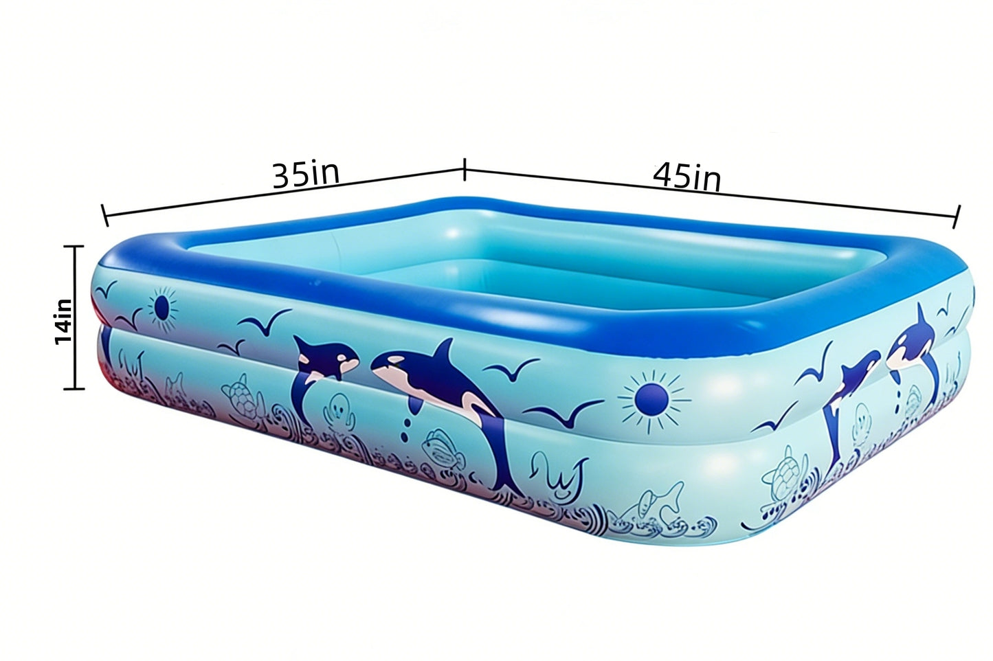 HeyGo 45" x 35" x 14" Inflatable 2-Ring Pool with Orca Print – Durable PVC Kiddie Pool for Kids, Toddlers & Adults, Backyard Fun