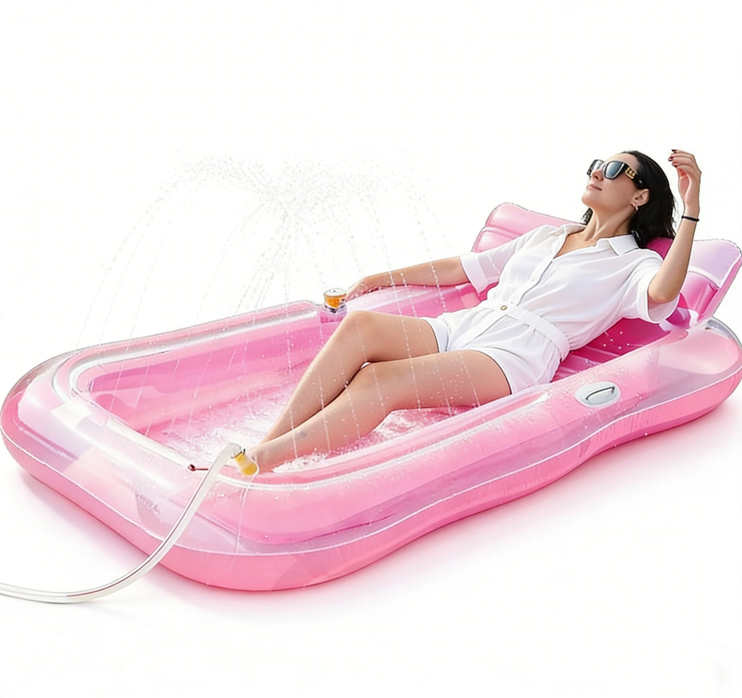 HeyGo PINK 84x58in Transparent Powder Spray Pool & Lounge Chair, Portable Bathtub for Pets & Outdoor Water Fun