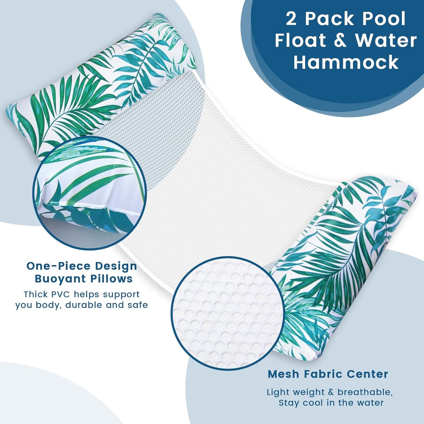 Jasonwell 2-Pack Pool Floats for Adults, 4-in-1 Inflatable Loungers, PVC Water Hammocks, Large, Multicolor, Vacation Ready