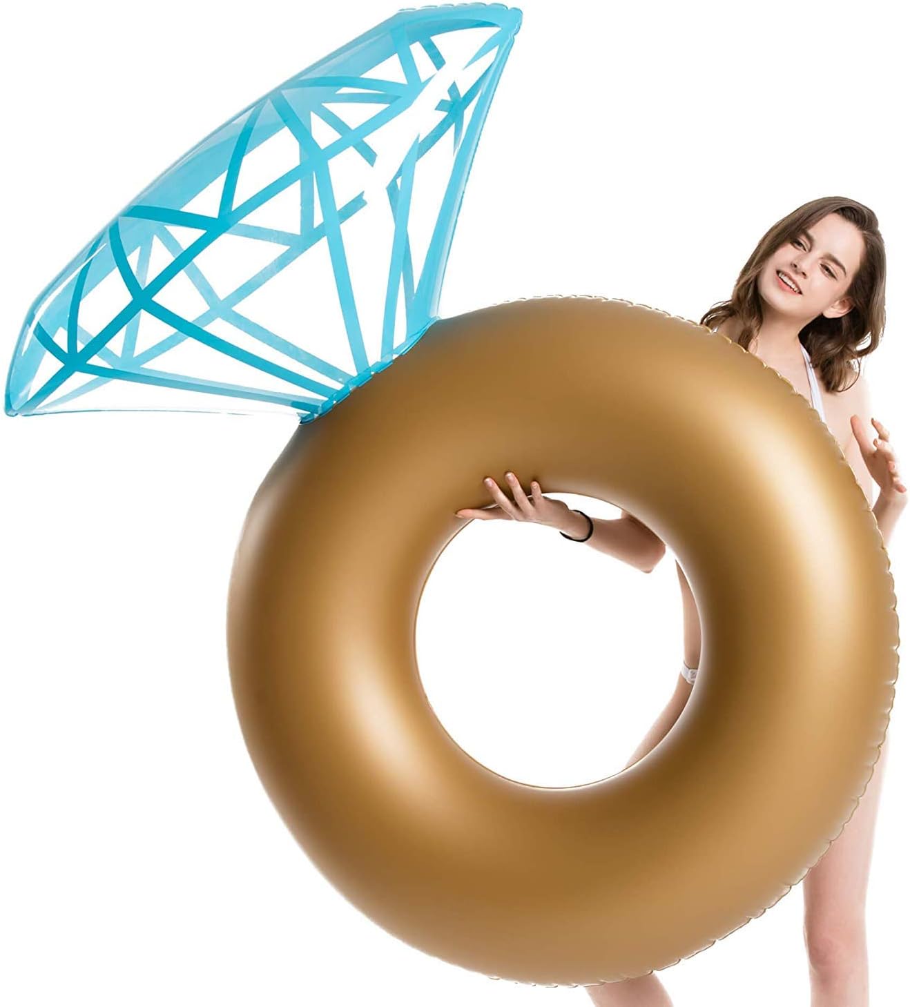 Jasonwell Inflatable Diamond Ring Pool Float - Gold Engagement Ring Float for Bachelorette Parties & Outdoor Water Lounging