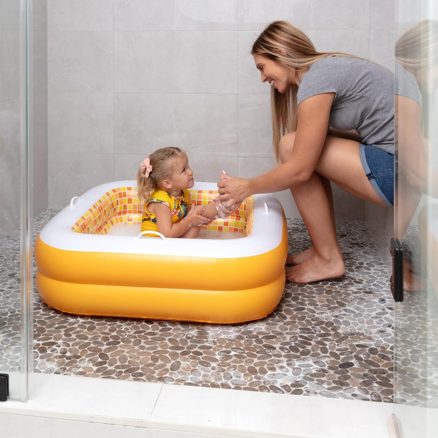 Jasonwell 34"x10" Baby & Toddler Pool with Cushioned Floor, Handles & Drain, Inflatable Bathtub & Ball Pit, Outdoor Gift for Ages 1-3, Orange