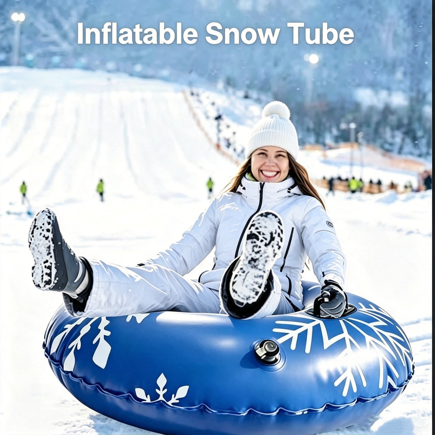 47 Inch Blue Inflatable Snow Tube Sled with 2 Reinforced High Handles, Heavy-Duty Reinforced Bottom Winter Sled for Family Outdoor Games & Christmas Activities