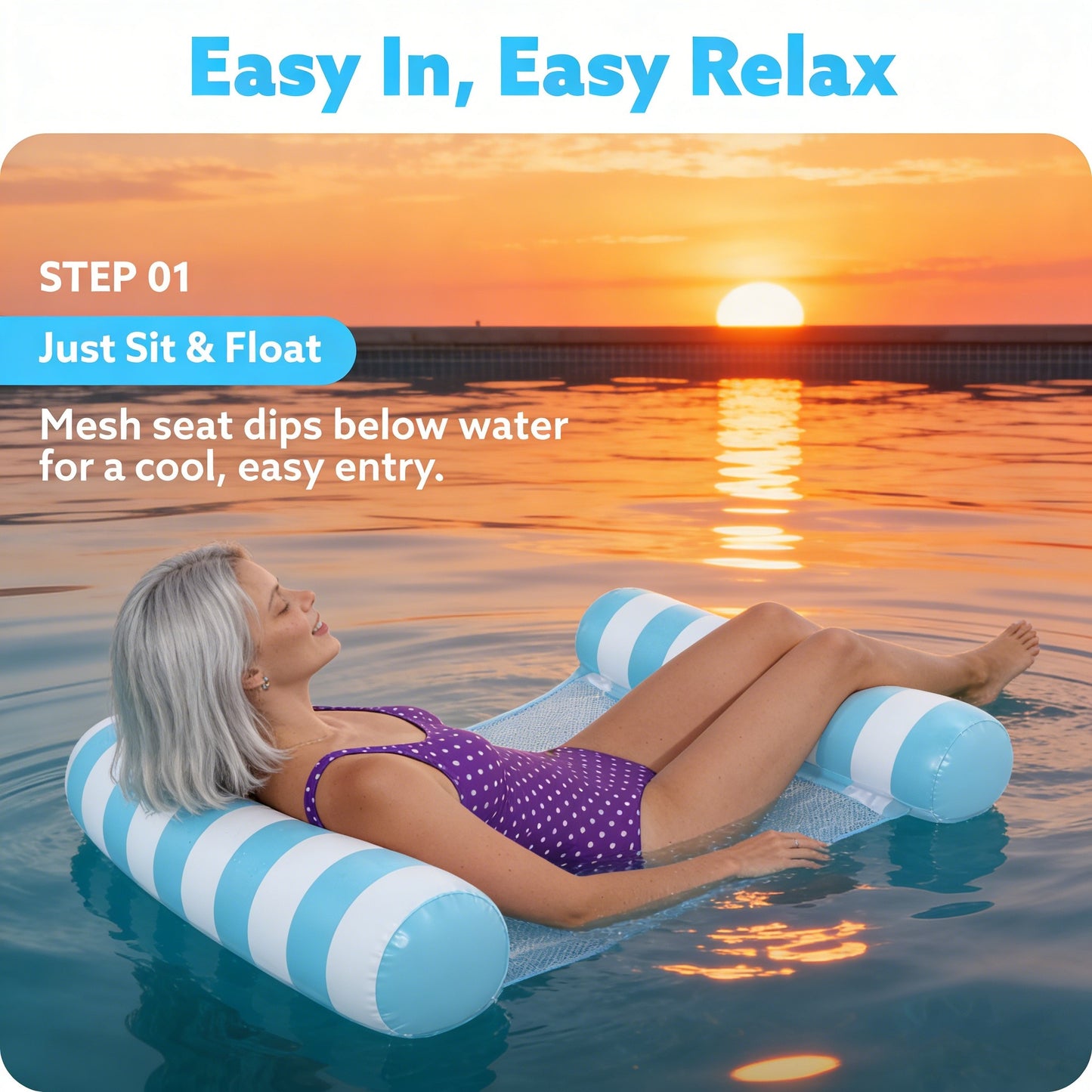 Jasonwell 2-Pack Hammock Pool Floats for Adults – 4-in-1 Inflatable Lounge Floaties, PVC, Aquablue & Pink, 48" x 31.5"