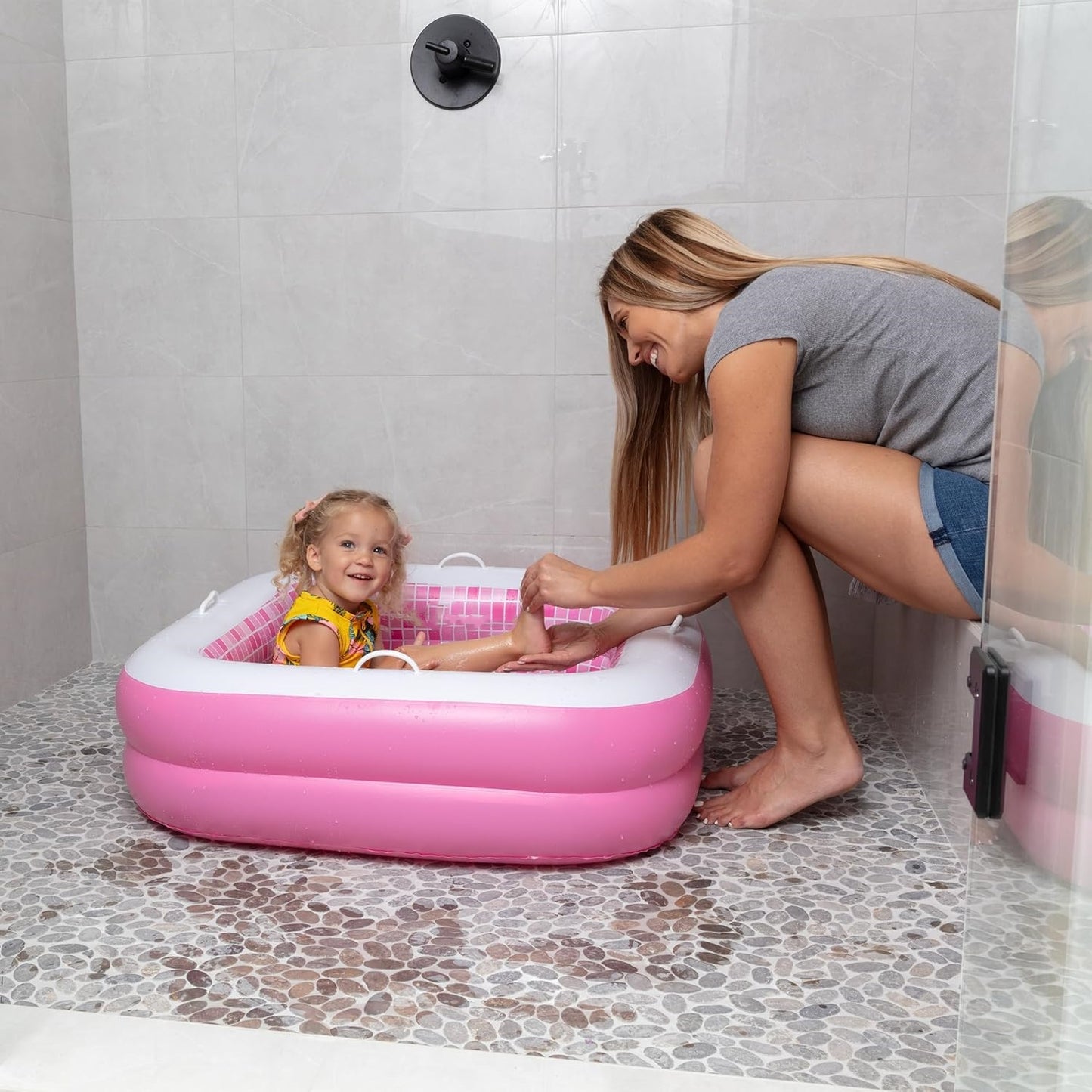 Jasonwell 34"x10" Inflatable Baby Pool for Toddlers 1-3, Soft Floor, Handles & Drain, Blow-up Bathtub & Ball Pit, Outdoor Summer Toy, Pink