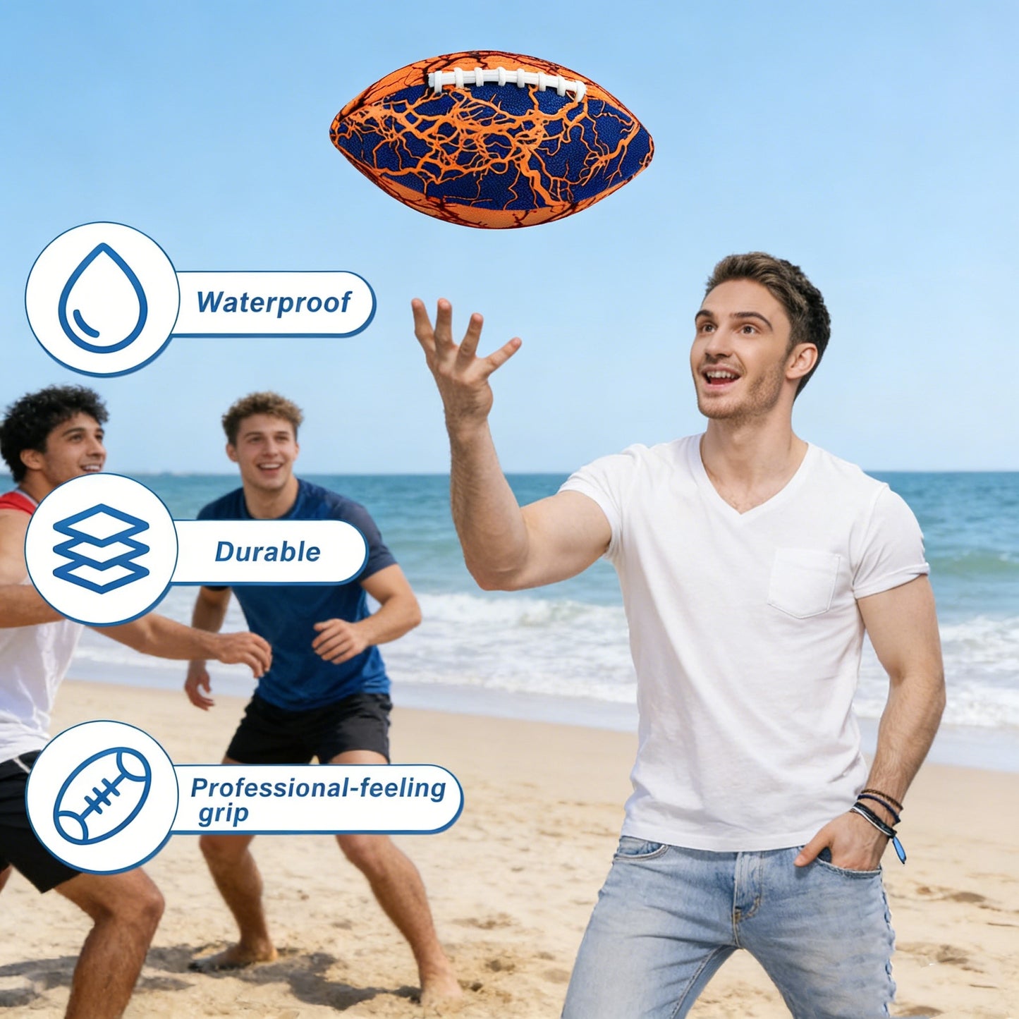 Jasonwell 2-Pack Waterproof Pool Footballs - Durable with Strong Grip for Beach, Lake & Backyard Fun – Great for All Ages!