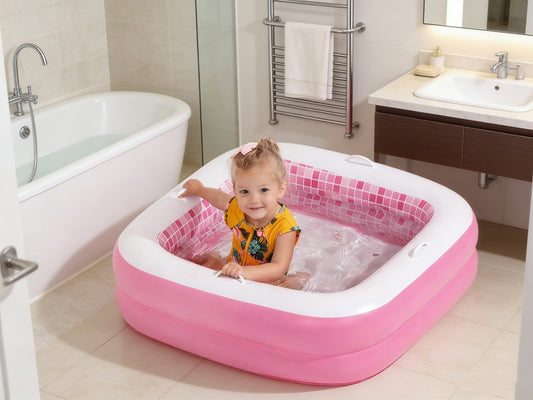 Jasonwell 34"x10" Inflatable Baby Pool for Toddlers 1-3, Soft Floor, Handles & Drain, Blow-up Bathtub & Ball Pit, Pink Summer Toy