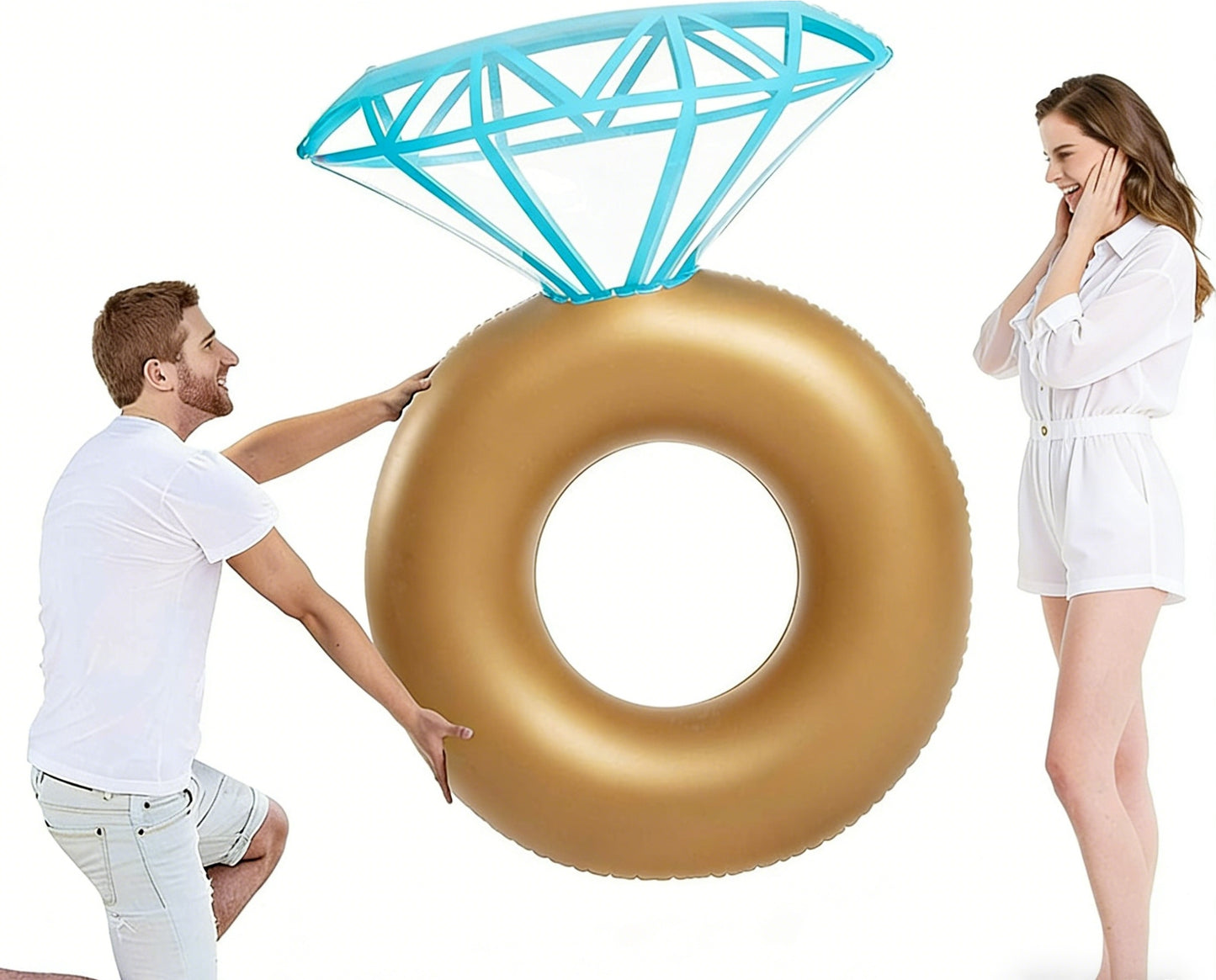 HeyGo 43" x 32" Inflatable Diamond Ring Pool Float - Gold Engagement Ring for Bachelorette Parties & Summer Water Fun!