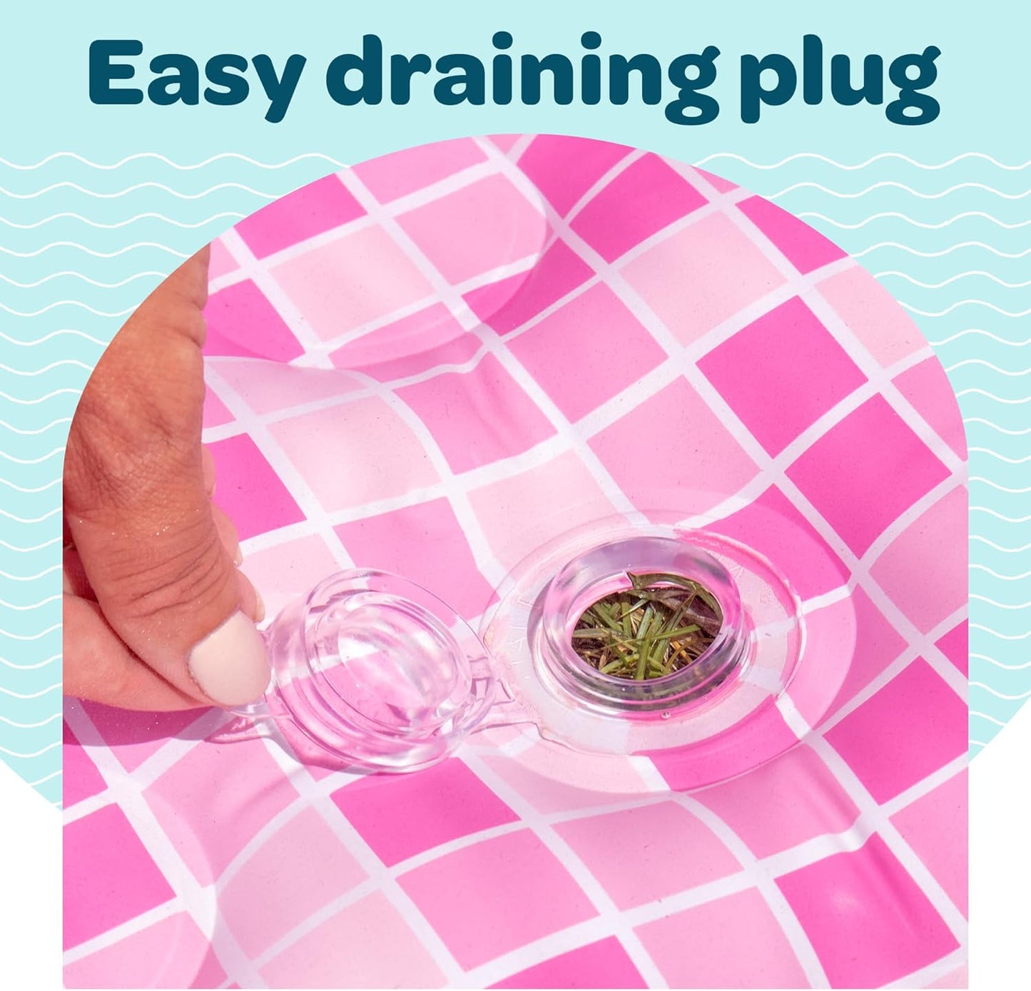 Jasonwell 2-in-1 Inflatable Kiddie Pool 65"x39"x10", Soft Cushioned Floor, Handles, Drain, Shallow Rectangular Pool for Kids 2+, Playful Pink