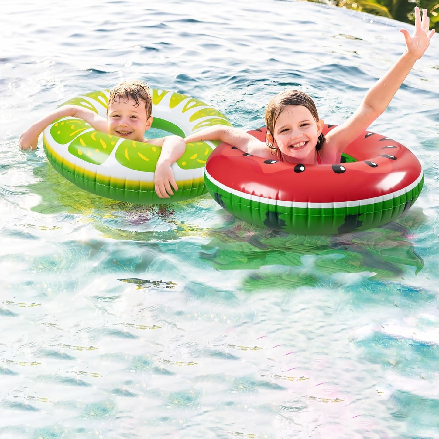 Jasonwell 2PCS Fruit Pool Floats - Watermelon & Lime Inflatable Swimming Rings for Kids & Adults, Multi-Color