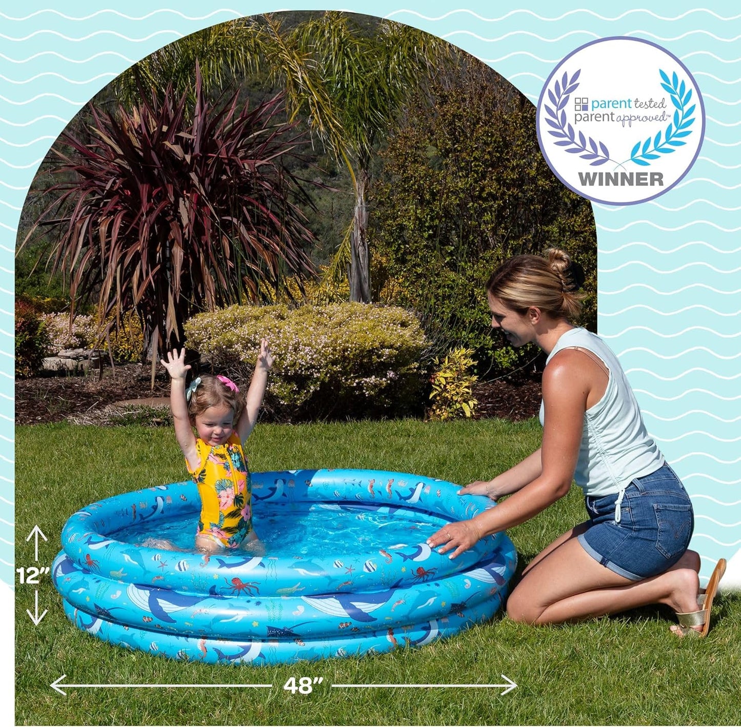 Jasonwell 48"X12" Inflatable Kiddie Pool for Toddlers, Round Blow-up Swimming Pool with Cushioned Floor, Ball Pit Toys for Kids Ages 2-5, Blue
