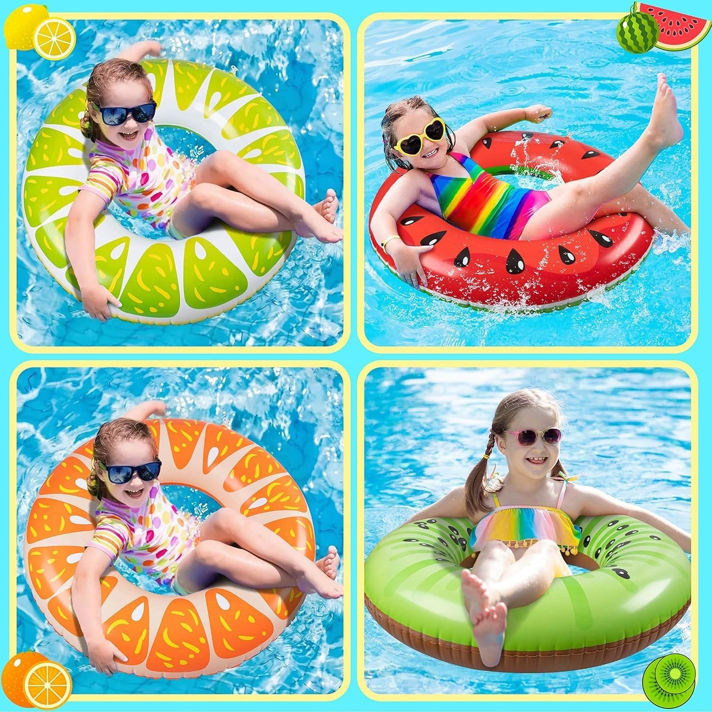 Jasonwell 3PCS Fruit Pool Floats – Watermelon, Orange & Lime Inflatable Swimming Rings for Kids & Adults, Colorful Set