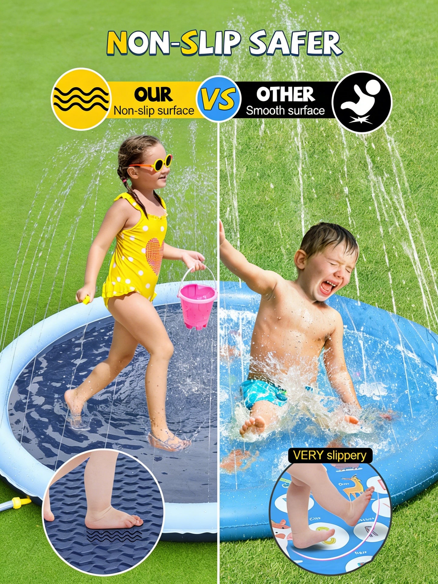 Jasonwell Non-Slip Splash Pad for Kids & Dogs, 97" Thickened Sprinkler Pool, Outdoor Water Toy for Children & Pets, Blue