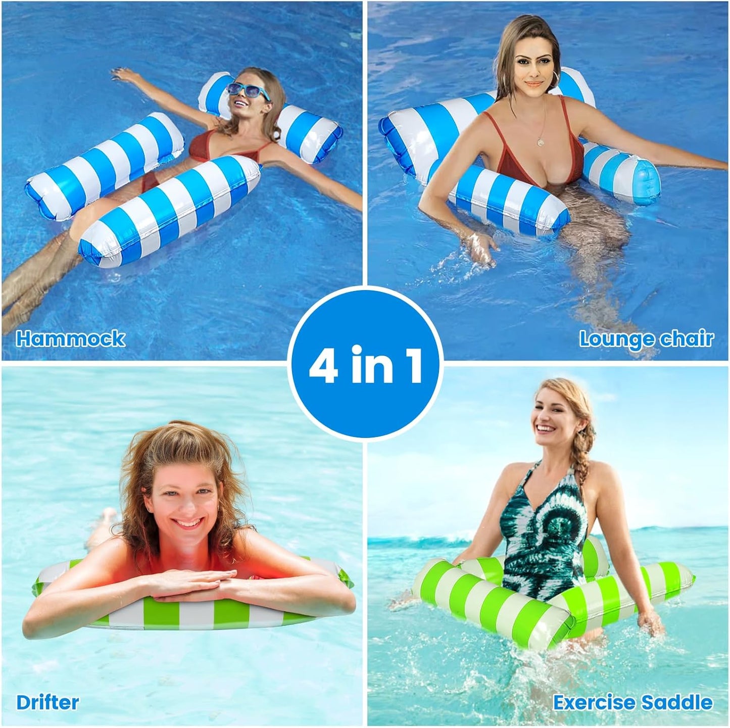 Jasonwell 2-Pack Inflatable Pool Floats – 4-in-1 Hammock with Mesh Bottom, Floating Chair Bed for Adults, Yellow & Pink Large