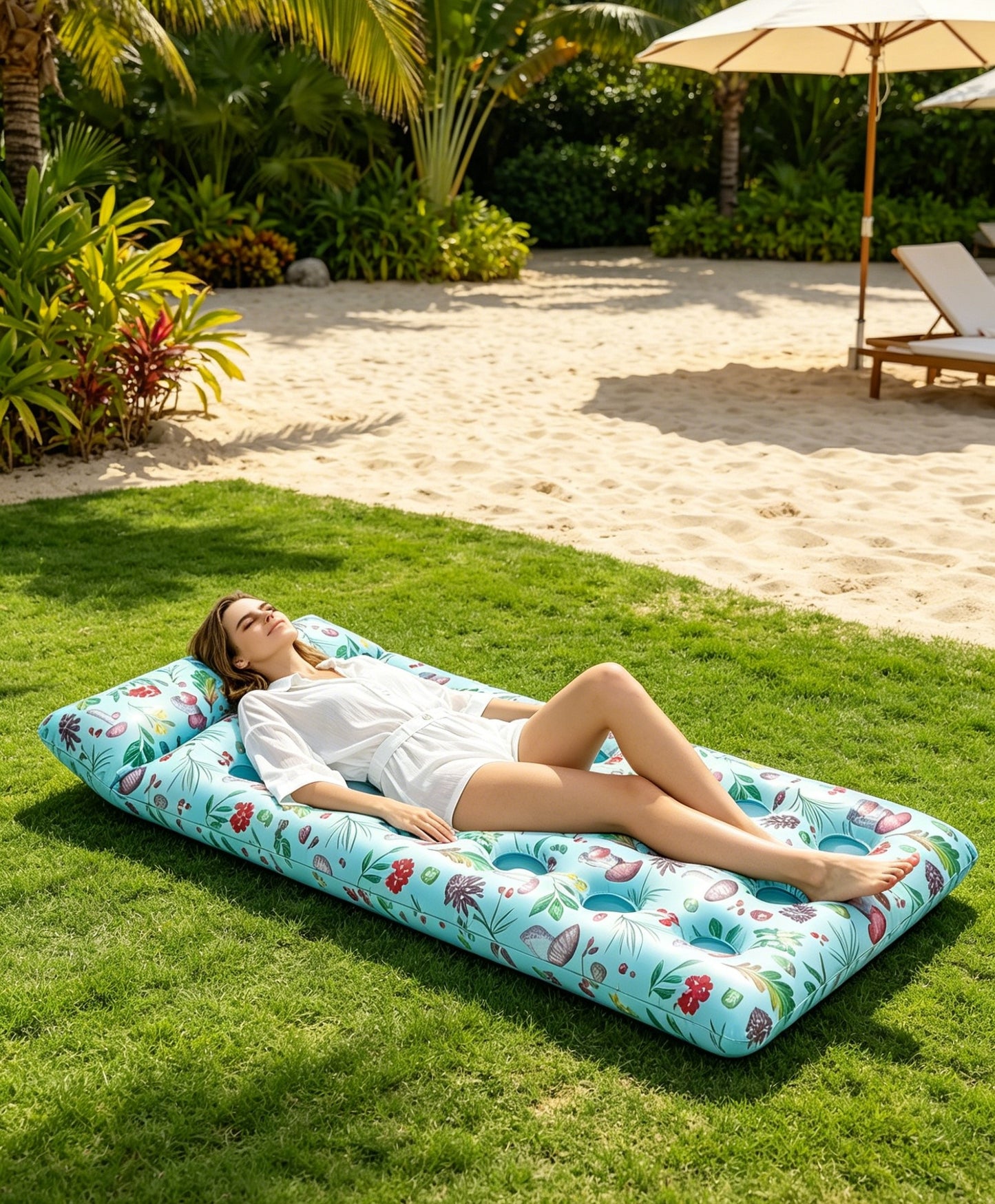 HeyGo 21-Hole Blue Fruit Hammock Inflatable Pool Float, Giant Adult Float with Headrest – Multi-Purpose for Pool Parties, Beach & Outdoor Fun