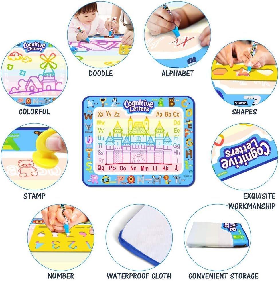 Jasonwell Aqua Water Doodle Mat 40"x32" - Magic Drawing Mat for Kids, Alphabet Design, Educational Toy for Ages 2-8 (Multicolor)