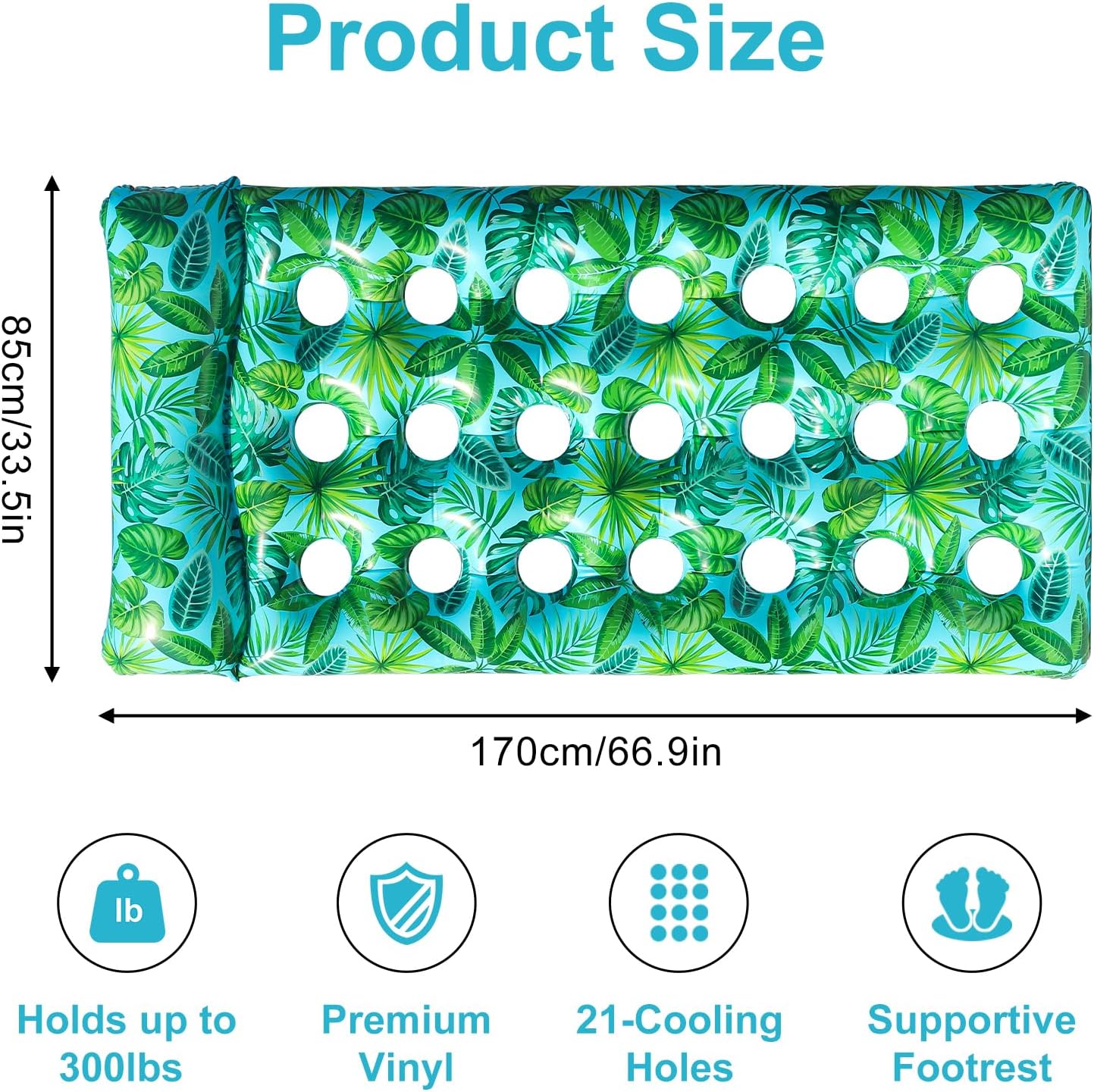 HeyGo 2-Pack 21-Hole Inflatable Pool Floats (Blue & Green, 71x34 in) Adult Lounger Raft with Cup Holder for Lake & Beach