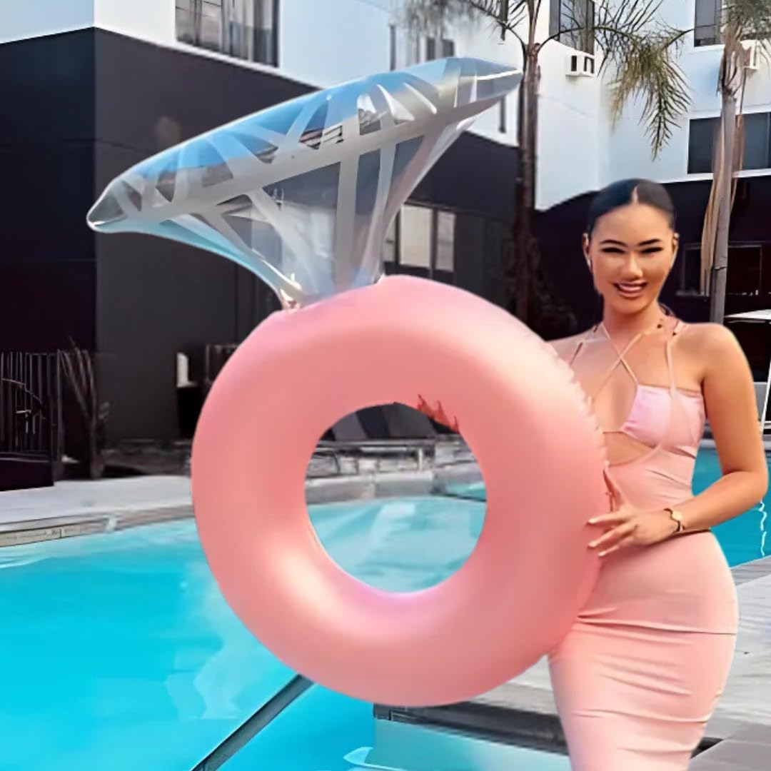 Jasonwell Inflatable Diamond Ring Floatie for Bachelorette Party, Engagement & Bridal Shower Decor, Rose Gold, Pack of 1