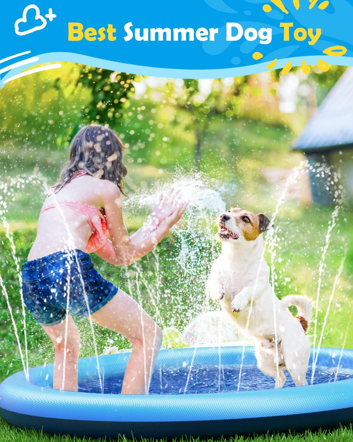 Jasonwell Splash Pad for Dogs & Kids, 67" Anti-Slip Water Play Mat for Large Dogs, Durable Outdoor Sprinkler Toy, Blue