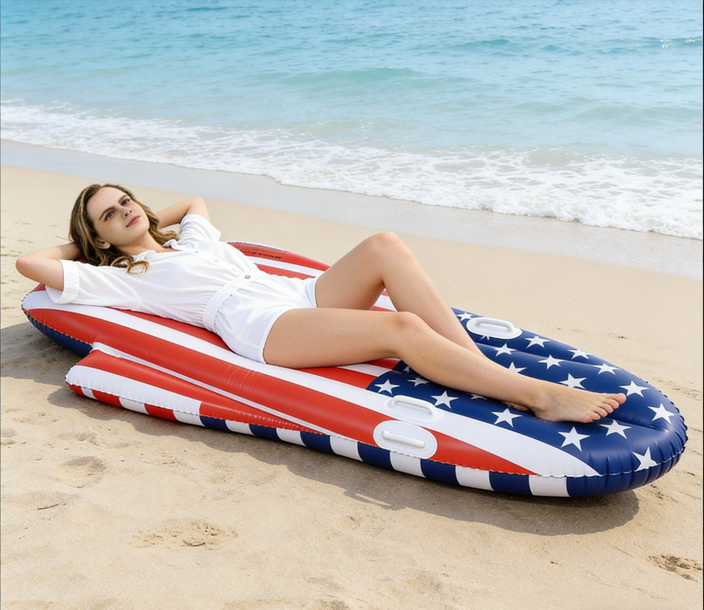 HeyGo 79" x 41" x 7" Giant Inflatable USA Flag Pool Float with Handles for Adults, American Flag Surfboard Raft for Summer Fun!