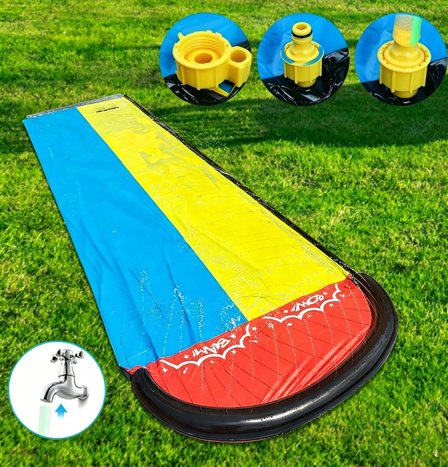 HeyGo Double Lane Water Slide with 2 Inflatable Boards 189" x 57" Lawn Slip Sprinkler for Kids and Adults Summer Outdoor Fun Toy