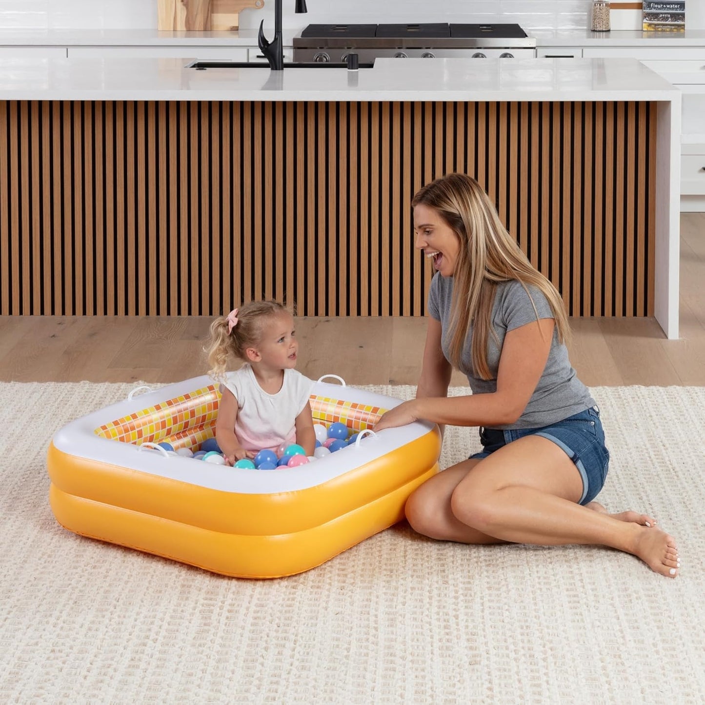 Jasonwell 34"x10" Baby & Toddler Pool with Cushioned Floor, Handles & Drain, Inflatable Bathtub & Ball Pit, Outdoor Gift for Ages 1-3, Orange