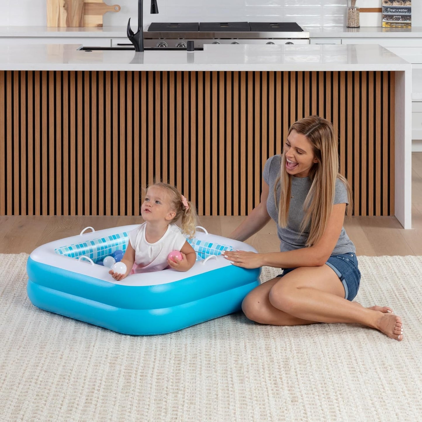 Jasonwell 34"x10" Inflatable Baby Pool for Toddlers 1-3, Soft Floor, Handles & Drain, Blow-up Bathtub & Ball Pit, Outdoor Summer Toy for Boys