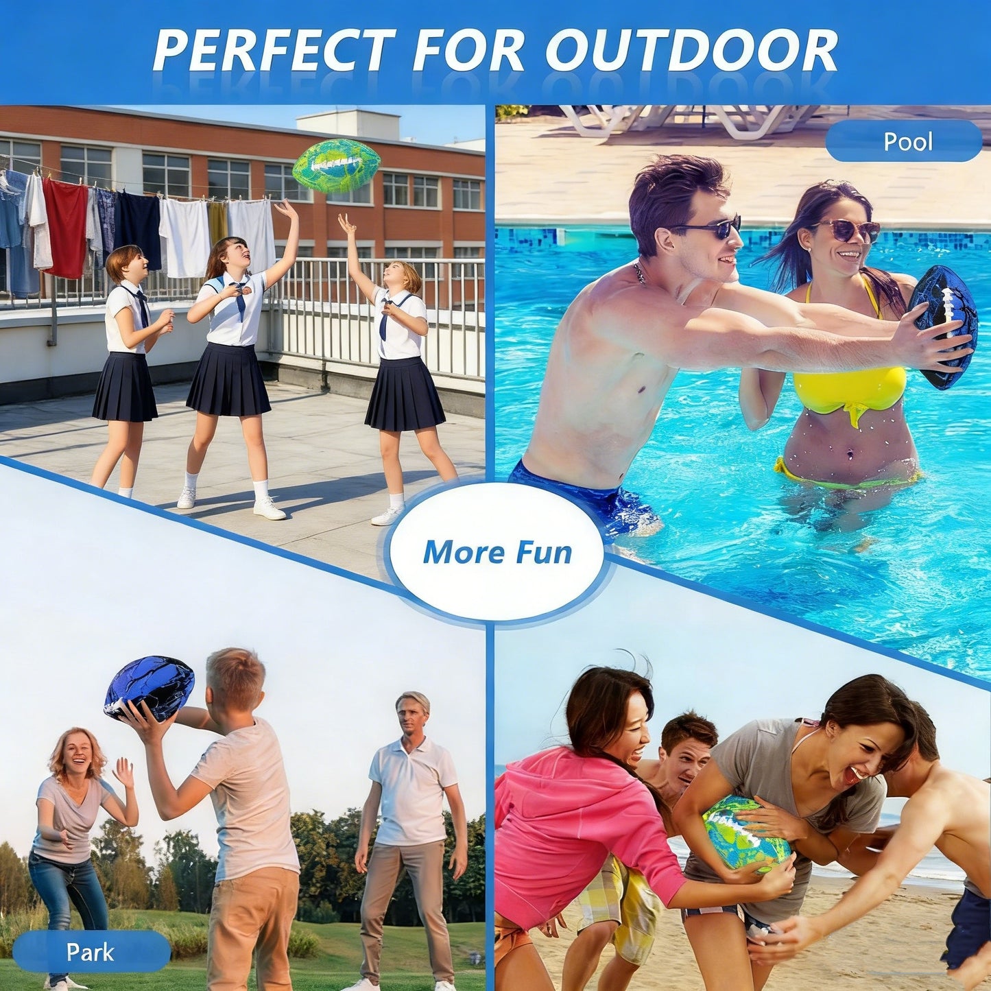 Jasonwell Waterproof Inflatable Footballs - 2-Pack Pool & Beach Footballs with Double-Laced Grip, Durable PVC Bladder & Soft Fabric