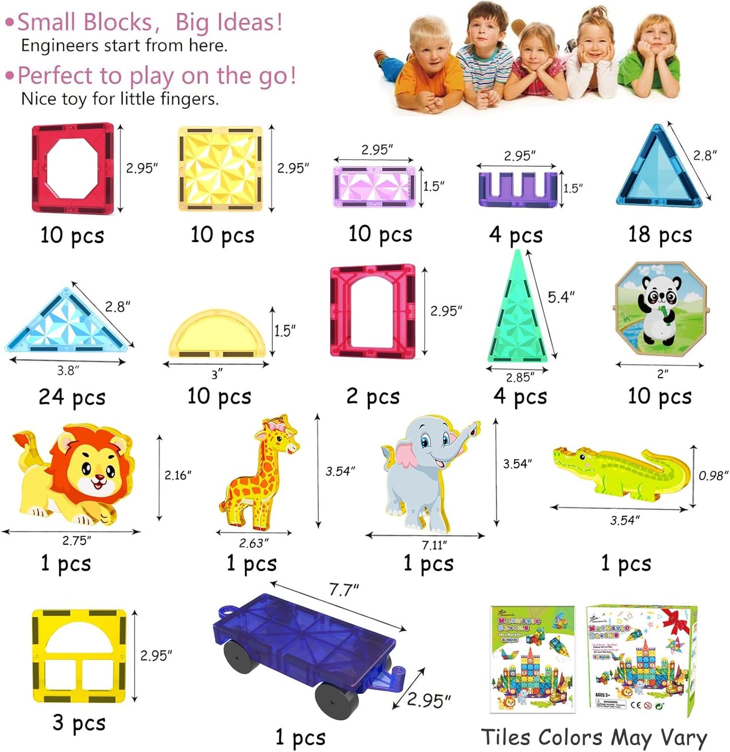 Jasonwell 110PCS Magnetic Tiles Building Set - 3D STEM Toys for Kids Age 3-9, Educational Gift for Toddlers & Preschoolers