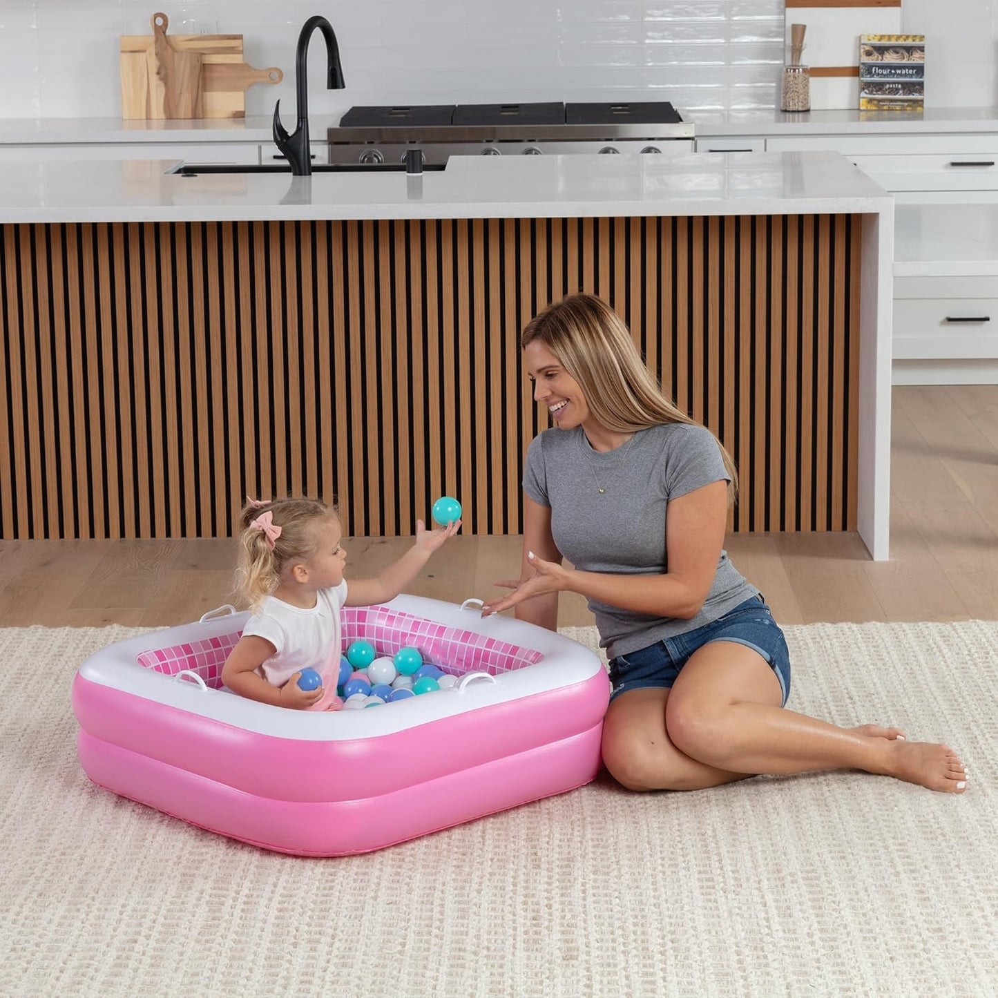 Jasonwell 34"x10" Inflatable Baby Pool for Toddlers 1-3, Soft Floor, Handles & Drain, Blow-up Bathtub & Ball Pit, Outdoor Summer Toy, Pink