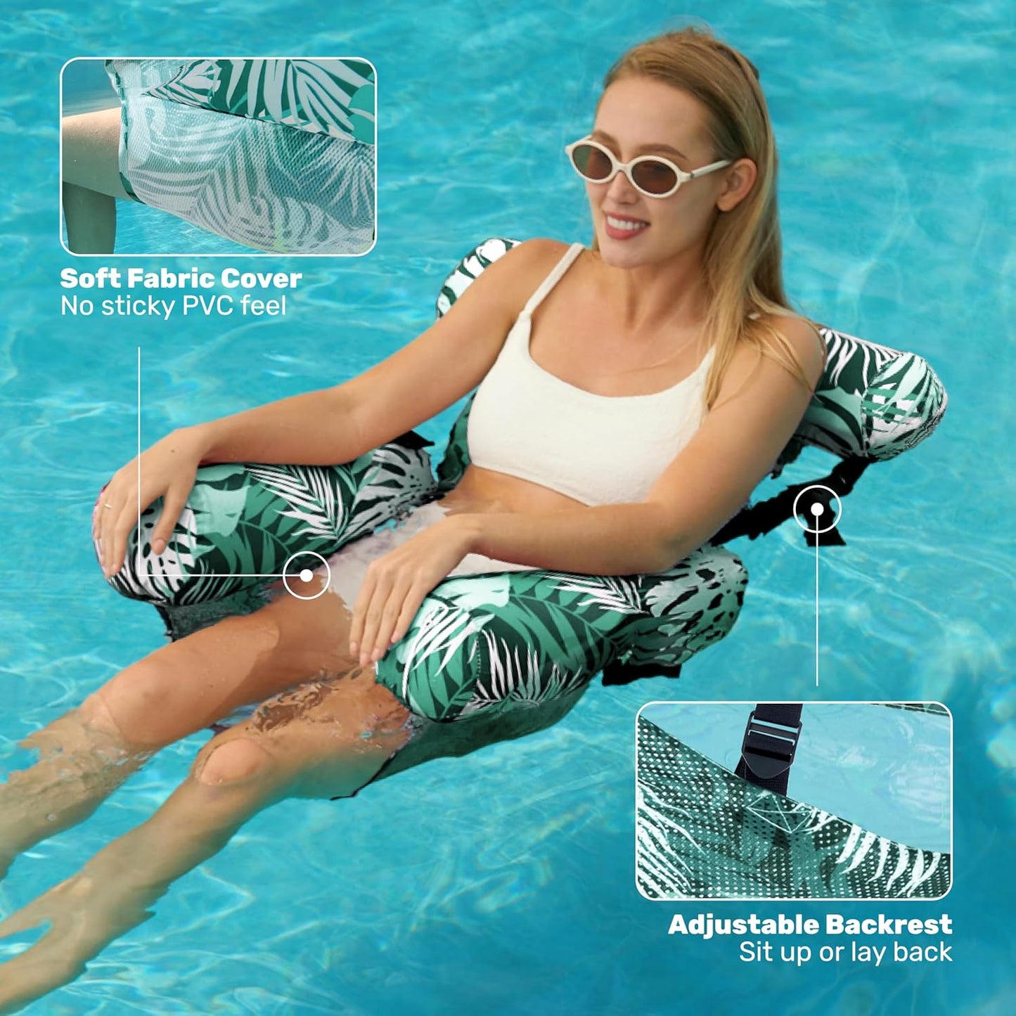 HeyGo Green Plant Pattern Adult Pool Float - Cloth-Covered Lounge Chair | 46x33 in for Summer Water Parties & Beach