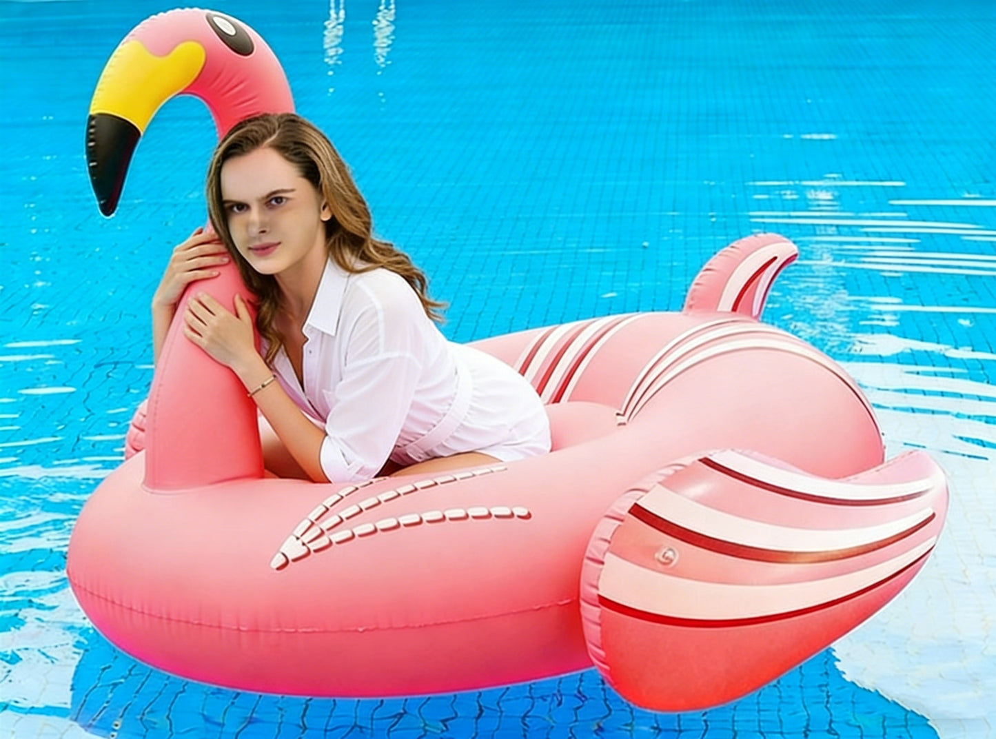 HeyGo 77" x 63" x 51" Inflatable Giant Flamingo Pool Float for Adults - Large Pink Lounge Raft for Pool, Beach & Lake Summer Fun!