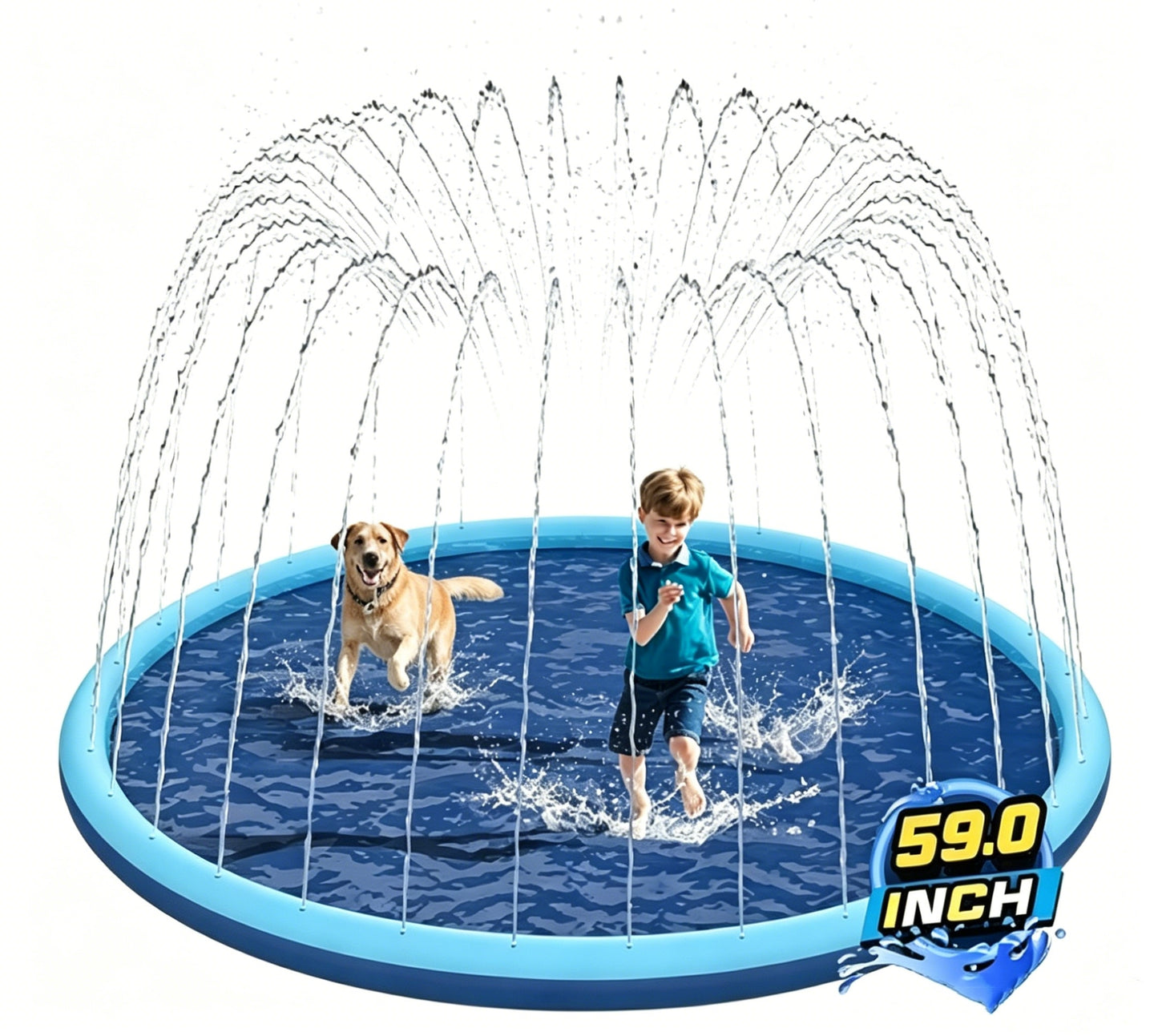 HeyGo 59" Non-Slip Splash Pad for Kids & Dogs Thick Blue Sprinkler Water Toy for Summer Fun in Yard or Pool