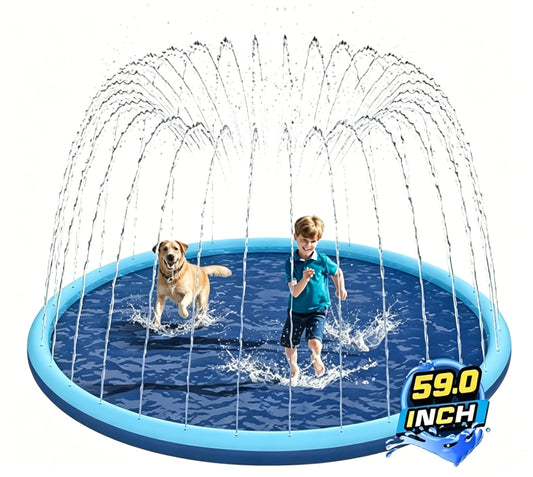 HeyGo 59" Non-Slip Splash Pad for Kids & Dogs Thick Blue Sprinkler Water Toy for Summer Fun in Yard or Pool