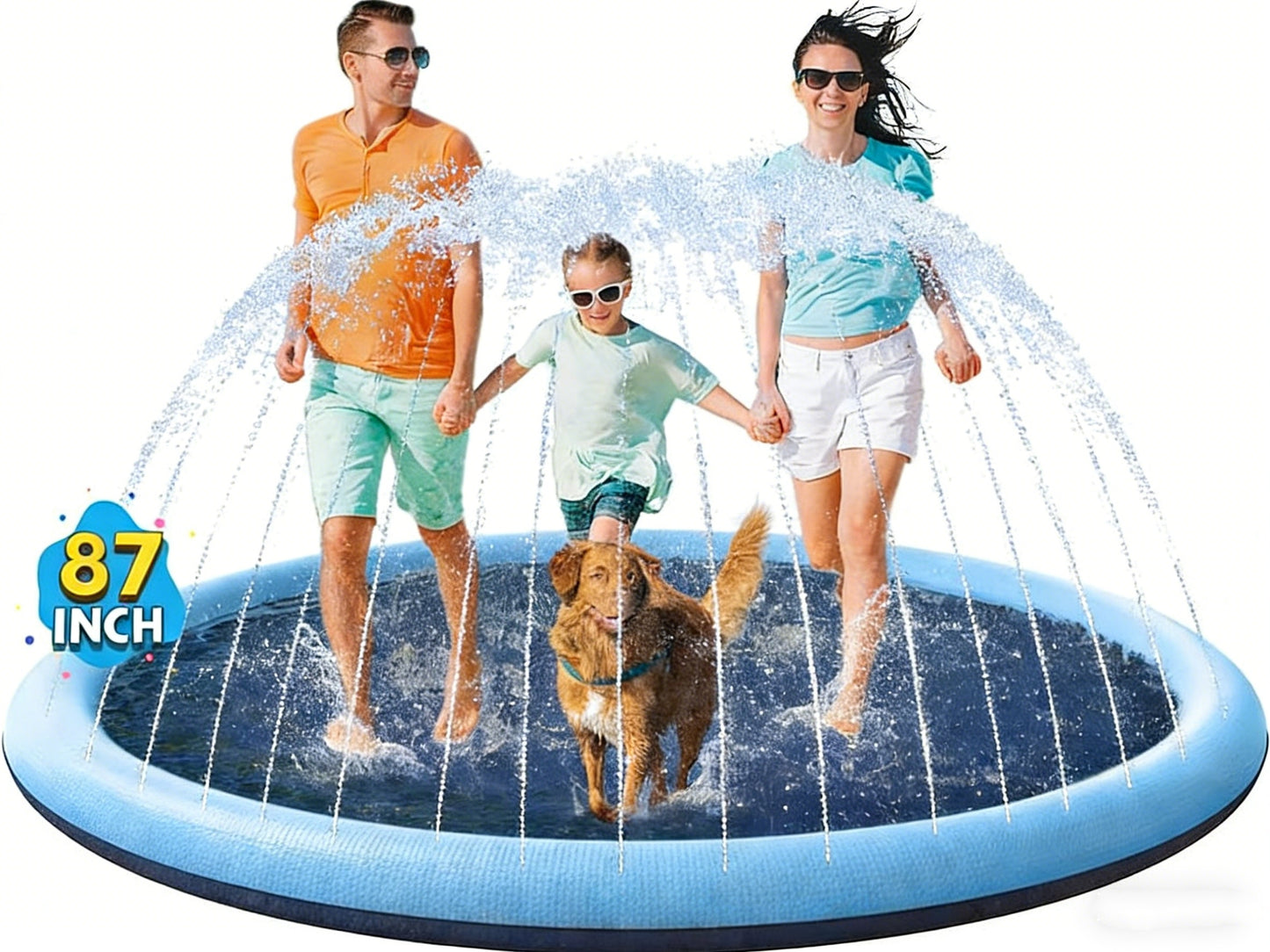 Jasonwell Non-Slip Splash Pad for Kids & Dogs, 87" Thickened Sprinkler Pool, Outdoor Water Toy for Children & Pets, Blue