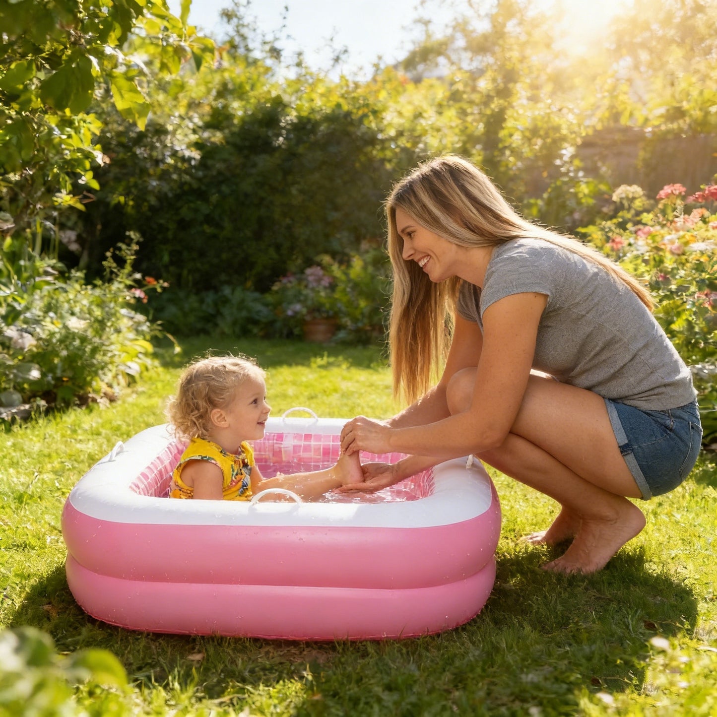 Jasonwell 34"x10" Inflatable Baby Pool for Toddlers 1-3, Soft Floor, Handles & Drain, Blow-up Bathtub & Ball Pit, Pink Summer Toy