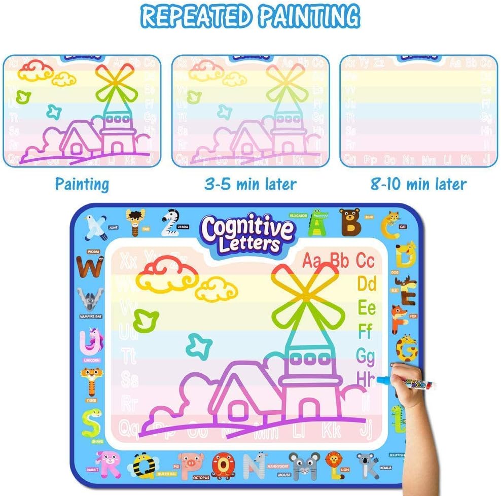 Jasonwell Aqua Water Doodle Mat 40"x32" - Magic Drawing Mat for Kids, Alphabet Design, Educational Toy for Ages 2-8 (Multicolor)