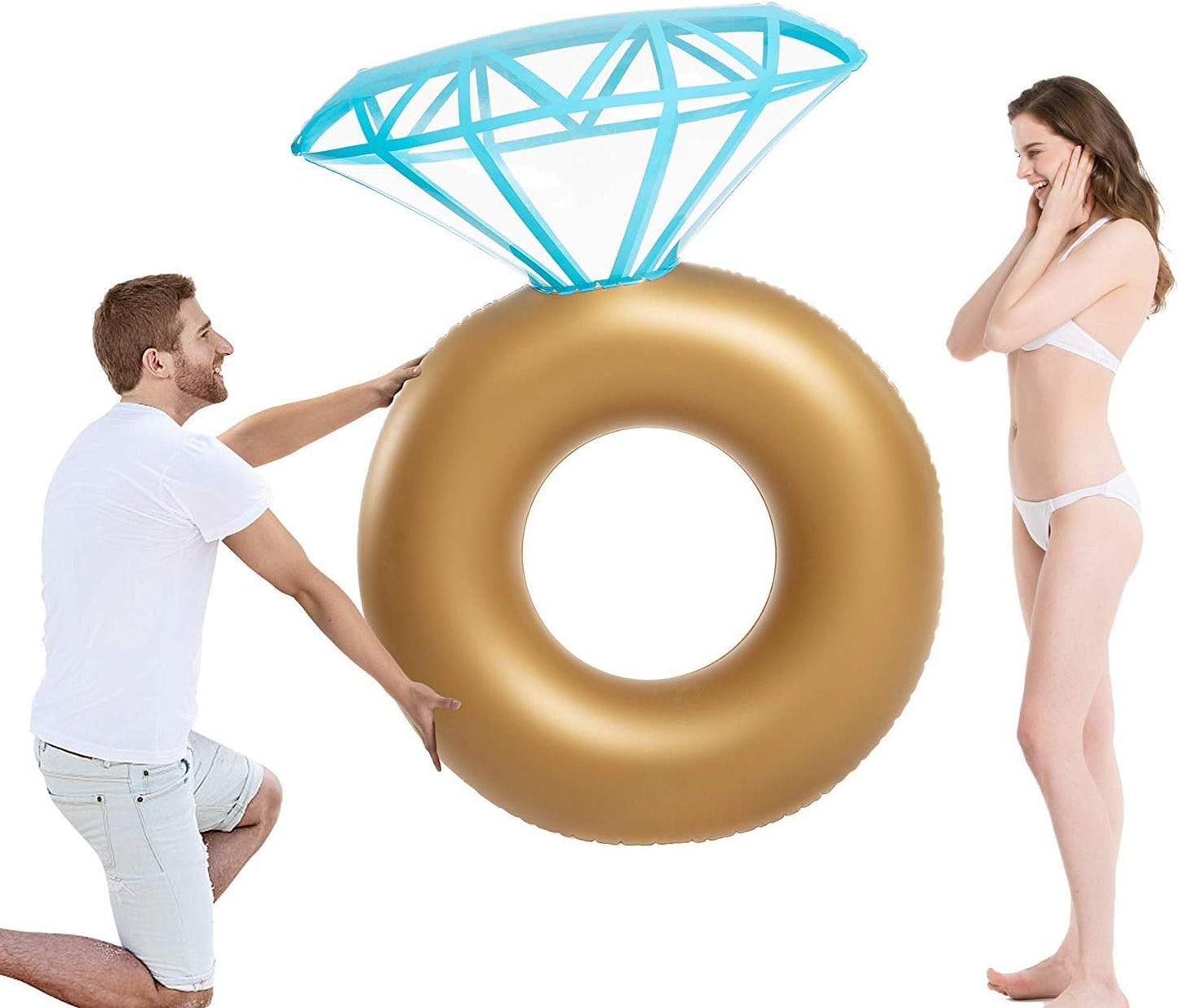 Jasonwell Inflatable Diamond Ring Pool Float - Gold Engagement Ring Float for Bachelorette Parties & Outdoor Water Lounging
