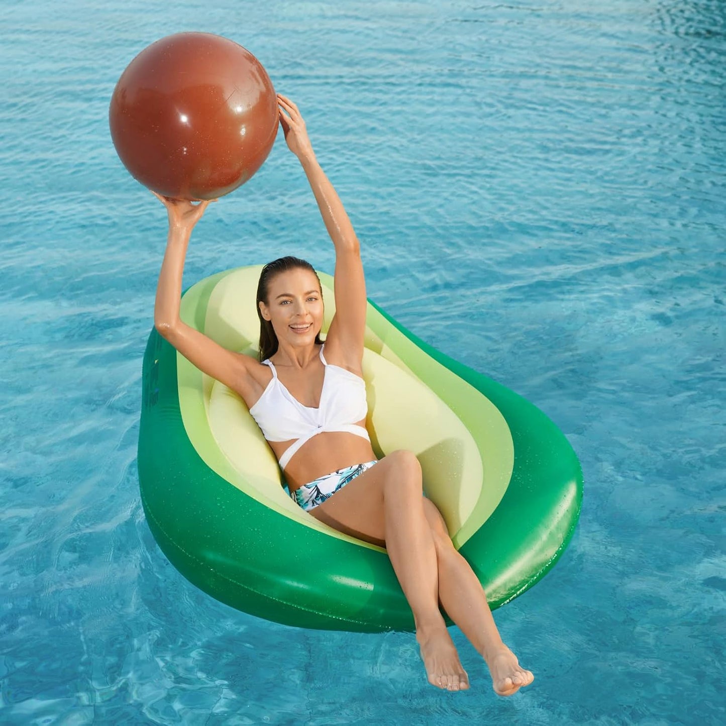 Jasonwell Inflatable Avocado Pool Float with Ball, XL Blow Up Summer Beach Lounge Raft for Adults - Fun Water Party Toy, Brown