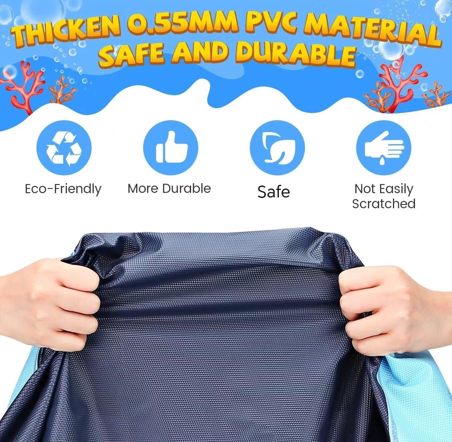 HeyGo 59" Non-Slip Splash Pad for Kids & Dogs Thick Blue Sprinkler Water Toy for Summer Fun in Yard or Pool