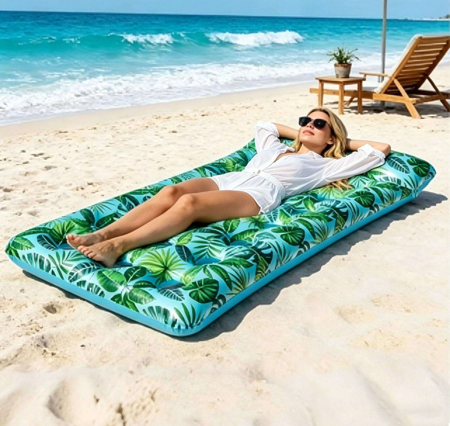 HeyGo 71"x34" Inflatable Pool Float, 21-Hole Green Adult Lounger with Headrest and Drink Holder, Heavy Duty for Pools & Beaches