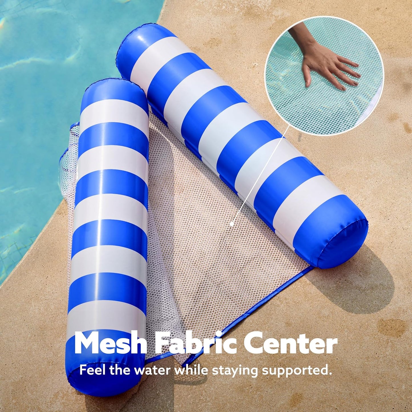 Jasonwell 2-Pack Hammock Pool Floats for Adults – 4-in-1 Inflatable Lounge Floats, PVC, Blue & Retro Green, 48" x 31.5"