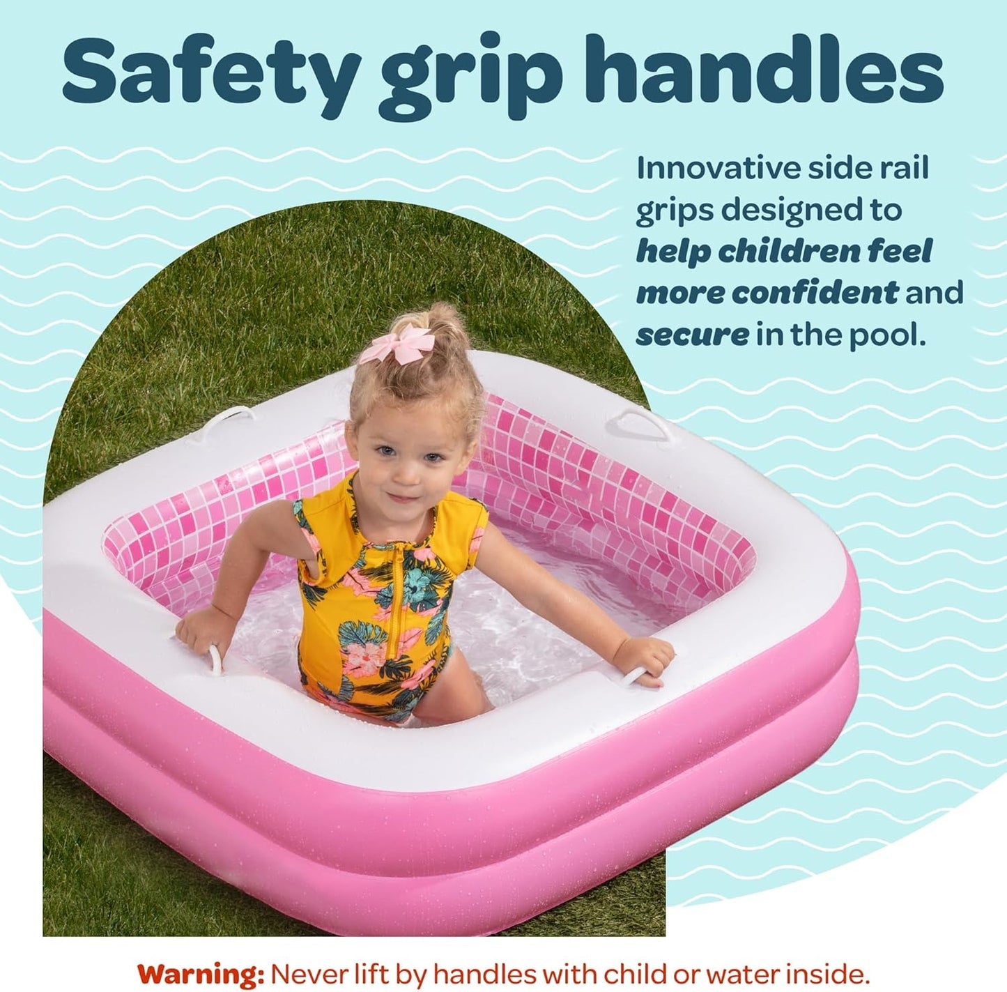 Jasonwell 34"x10" Inflatable Baby Pool for Toddlers 1-3, Soft Floor, Handles & Drain, Blow-up Bathtub & Ball Pit, Outdoor Summer Toy, Pink