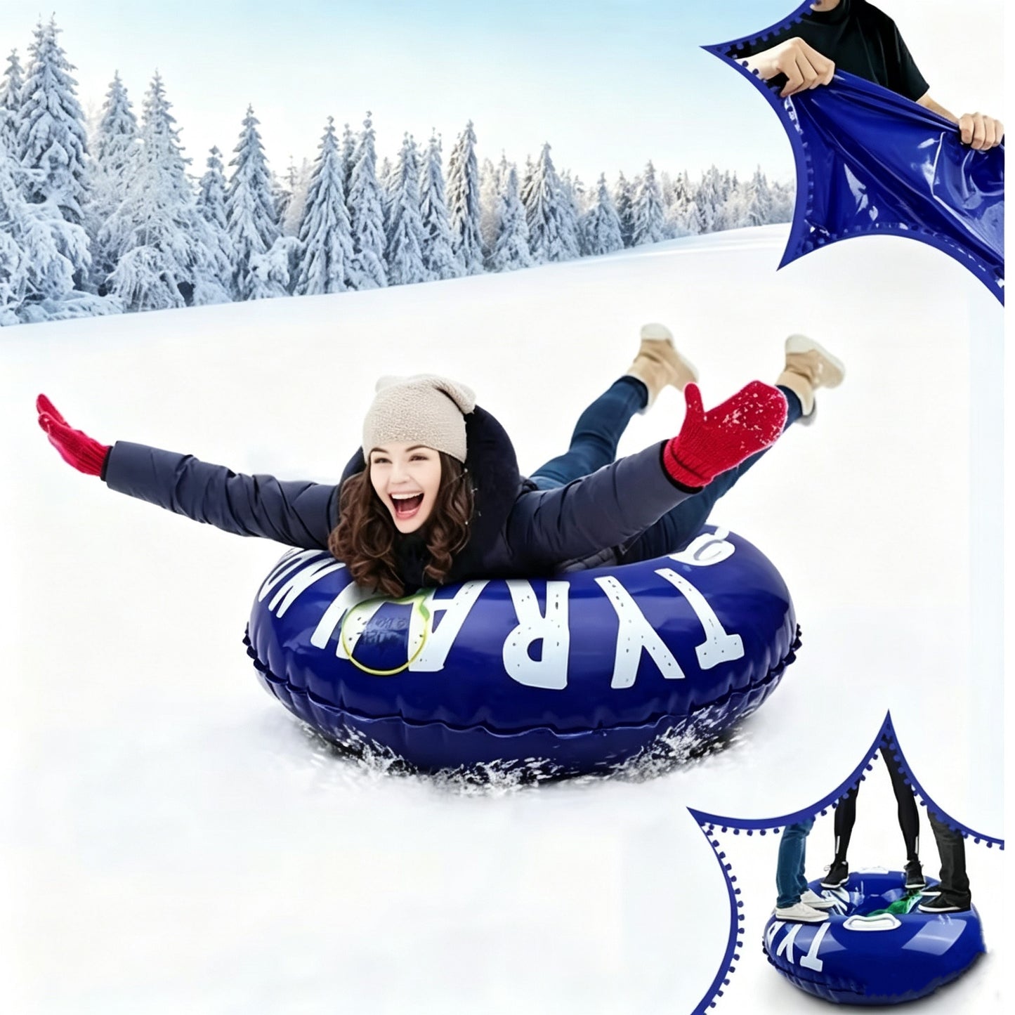 Dinosaur Inflatable Snow Tube, Thickened Heavy-Duty PVC Sled with Reinforced Bottom & 2 Handles, Winter Snow Sled for Skiing, Outdoor Games, Halloween & Christmas Activities