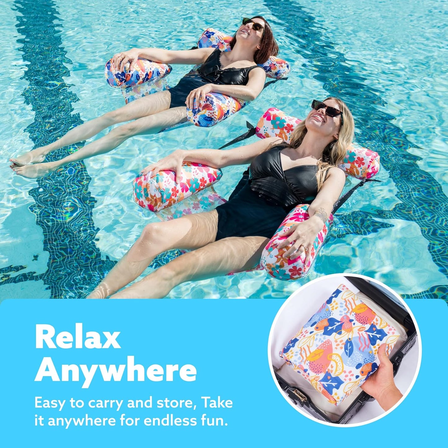 Jasonwell 2-Pack Inflatable Pool Lounge Chairs for Adults, Heavy Duty Floating Noodles, Summer Water Fun, Beach & Lake, Large, Multicolor